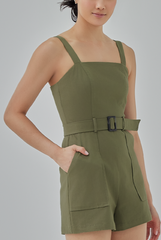 Stormi Utility Romper in Moss Green