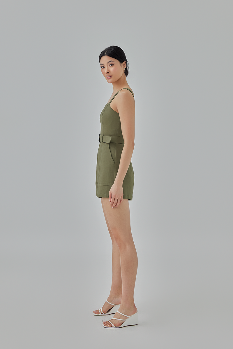 Stormi Utility Romper in Moss Green