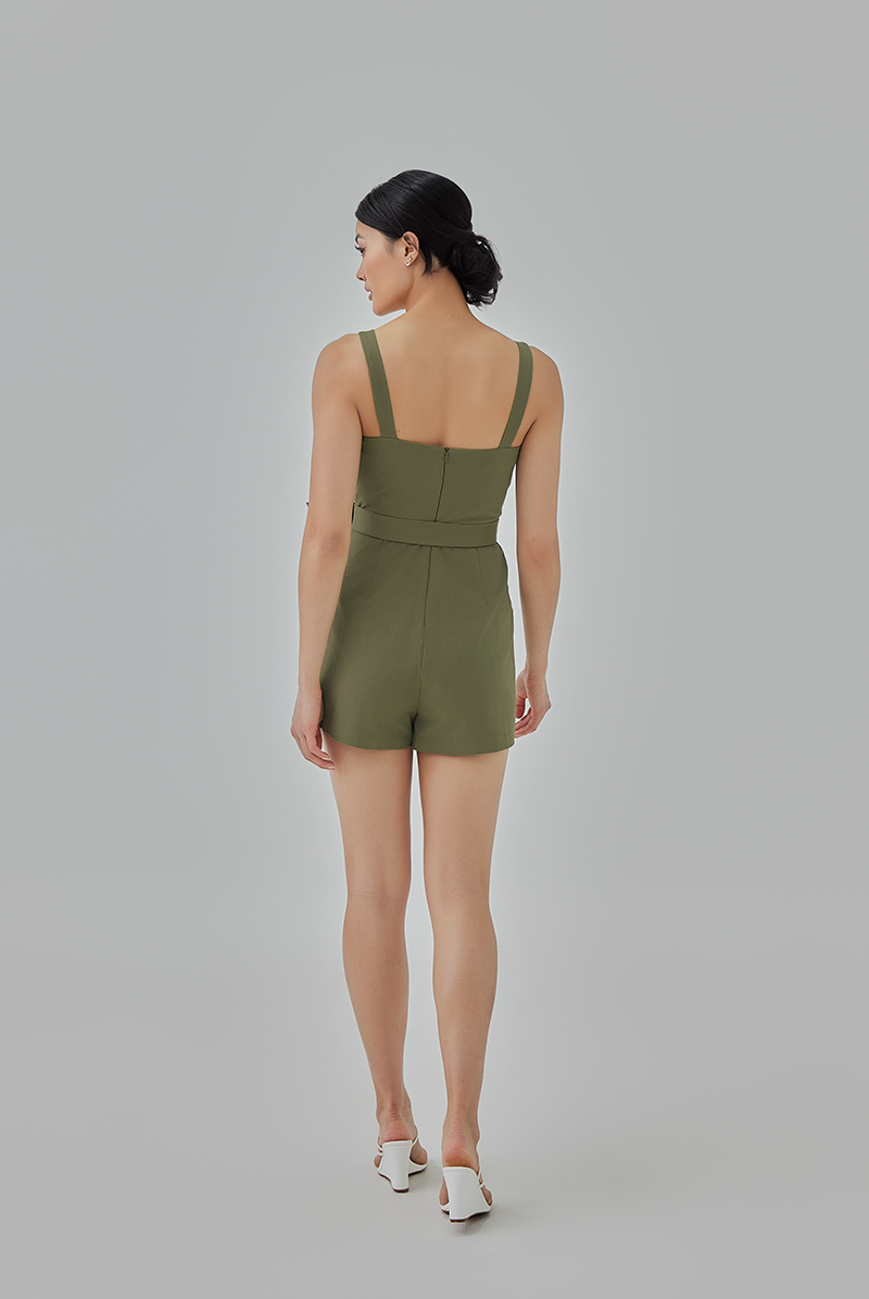 Stormi Utility Romper in Moss Green