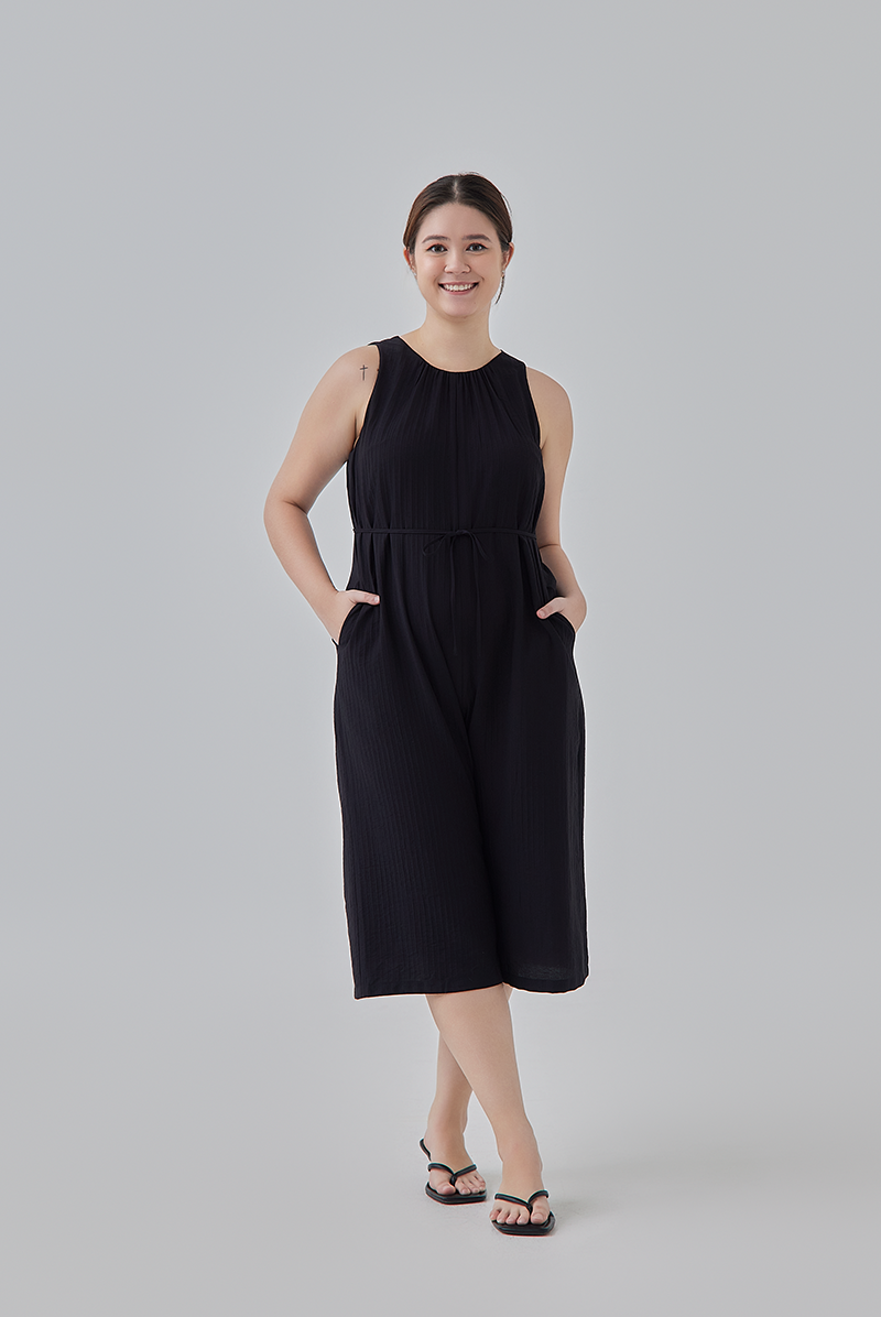 Clair Gathered Round Neck Jumpsuit in Black