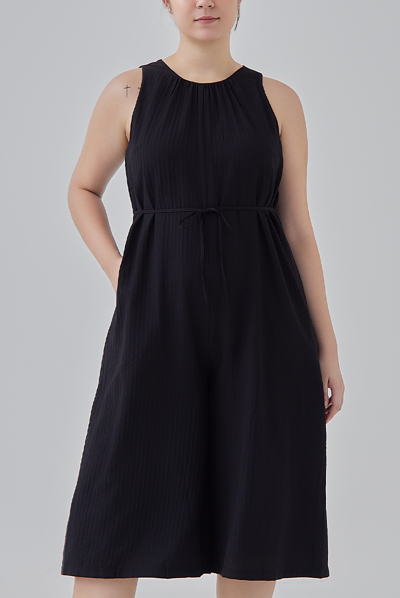 Clair Gathered Round Neck Jumpsuit in Black