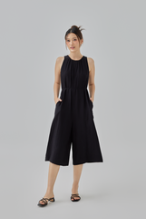 Clair Gathered Round Neck Jumpsuit in Black