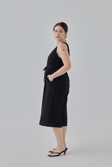 Clair Gathered Round Neck Jumpsuit in Black