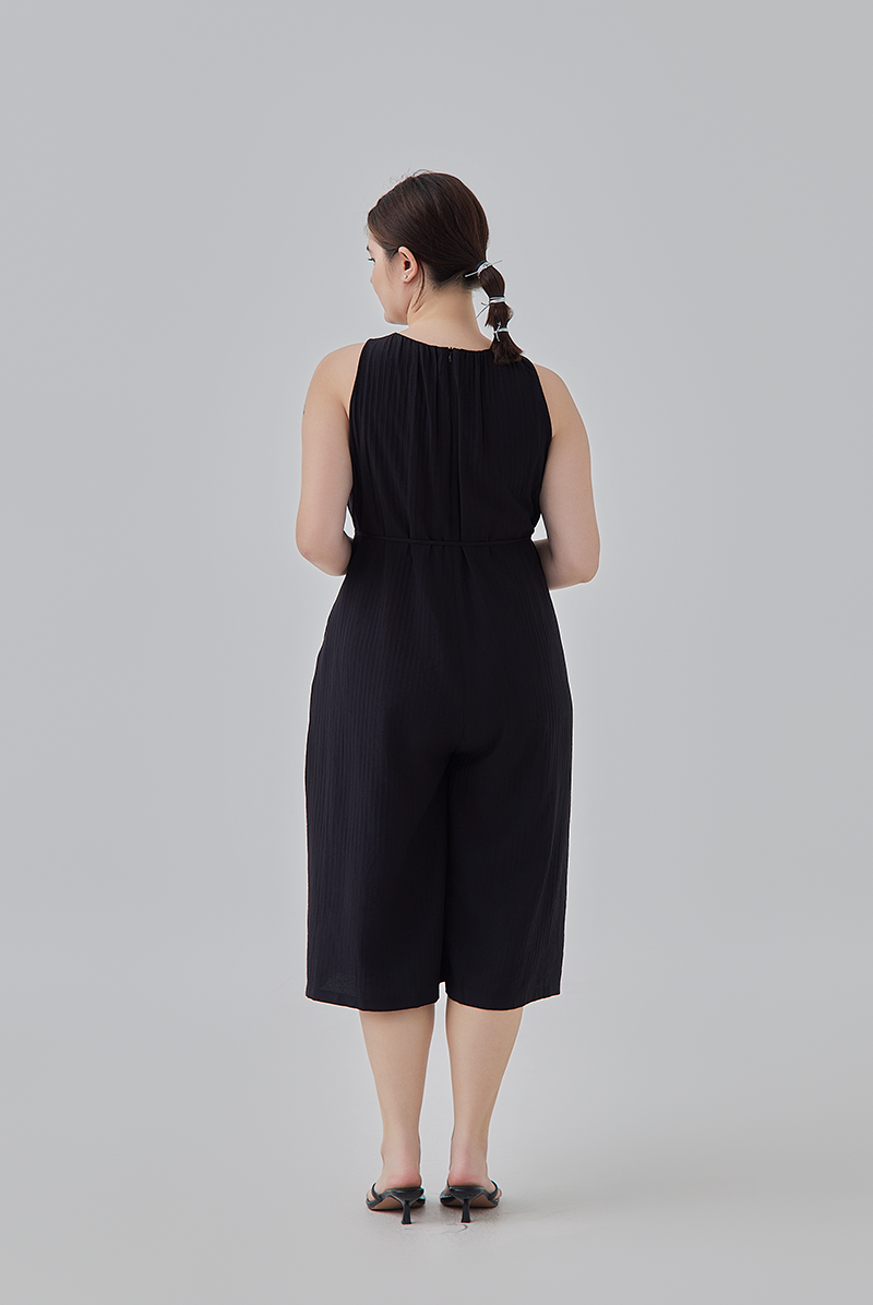 Clair Gathered Round Neck Jumpsuit in Black