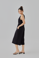 Clair Gathered Round Neck Jumpsuit in Black