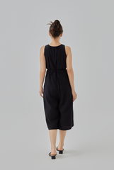 Clair Gathered Round Neck Jumpsuit in Black