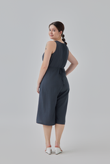 Clair Gathered Round Neck Jumpsuit in Dark Grey