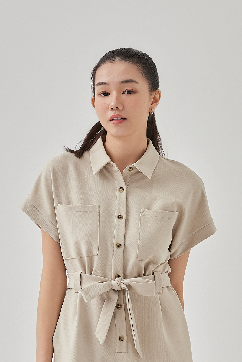Christie Button Up Jumpsuit in Clay