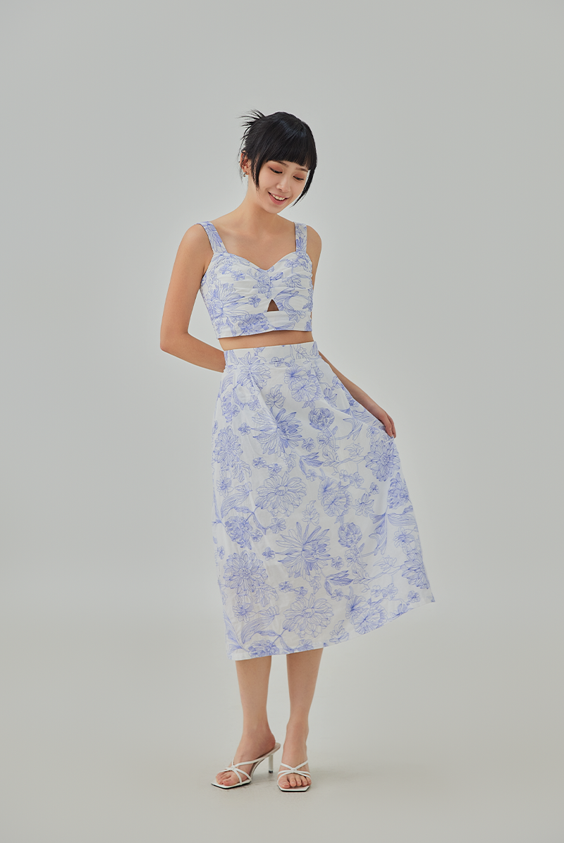 Evelyn Floral Textured Midi A-line Skirt