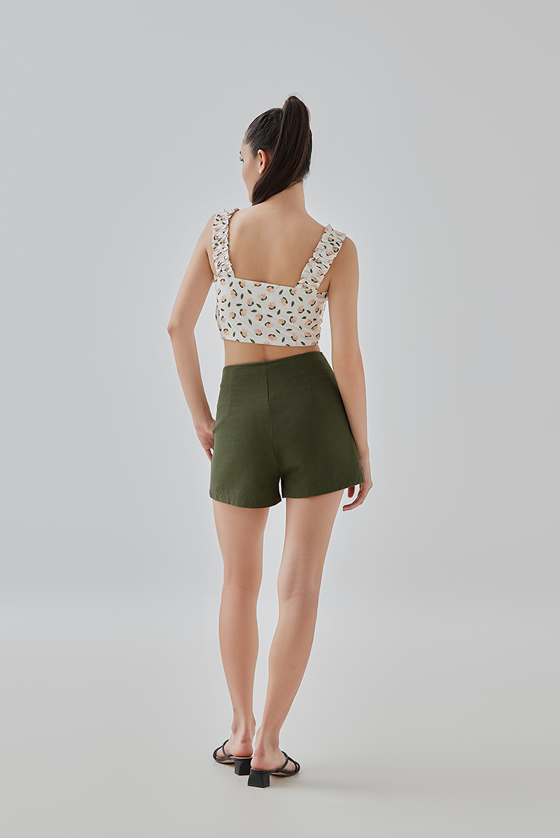 Charlotte High Waisted Shorts in Moss Green