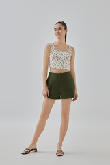 Charlotte High Waisted Shorts in Moss Green