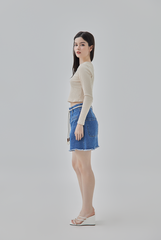 Sher High Waisted Denim Shorts in Denim Blue