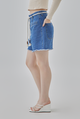 Sher High Waisted Denim Shorts in Denim Blue