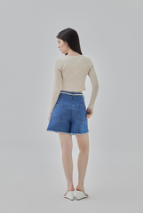 Sher High Waisted Denim Shorts in Denim Blue