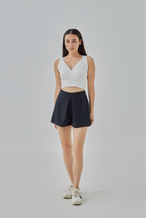 Maisie Kick Pleat Shorts in Dark Grey