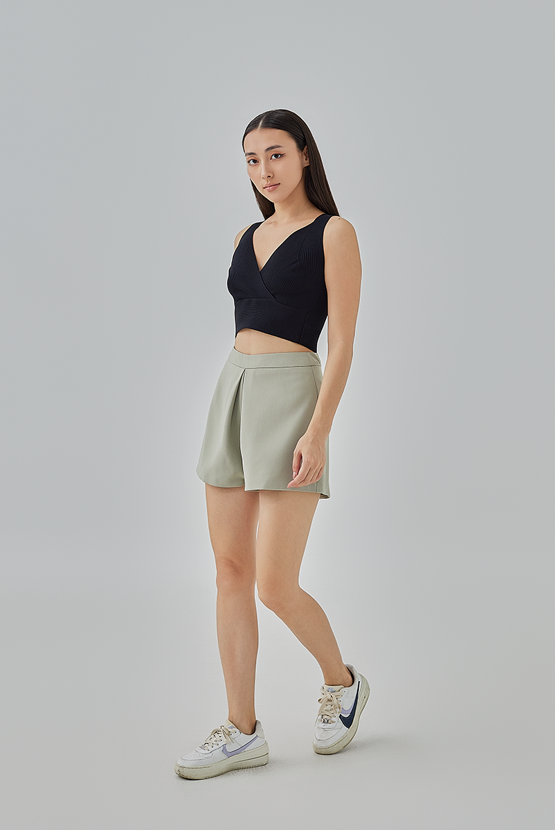 Maisie Kick Pleat Shorts in Sage Green