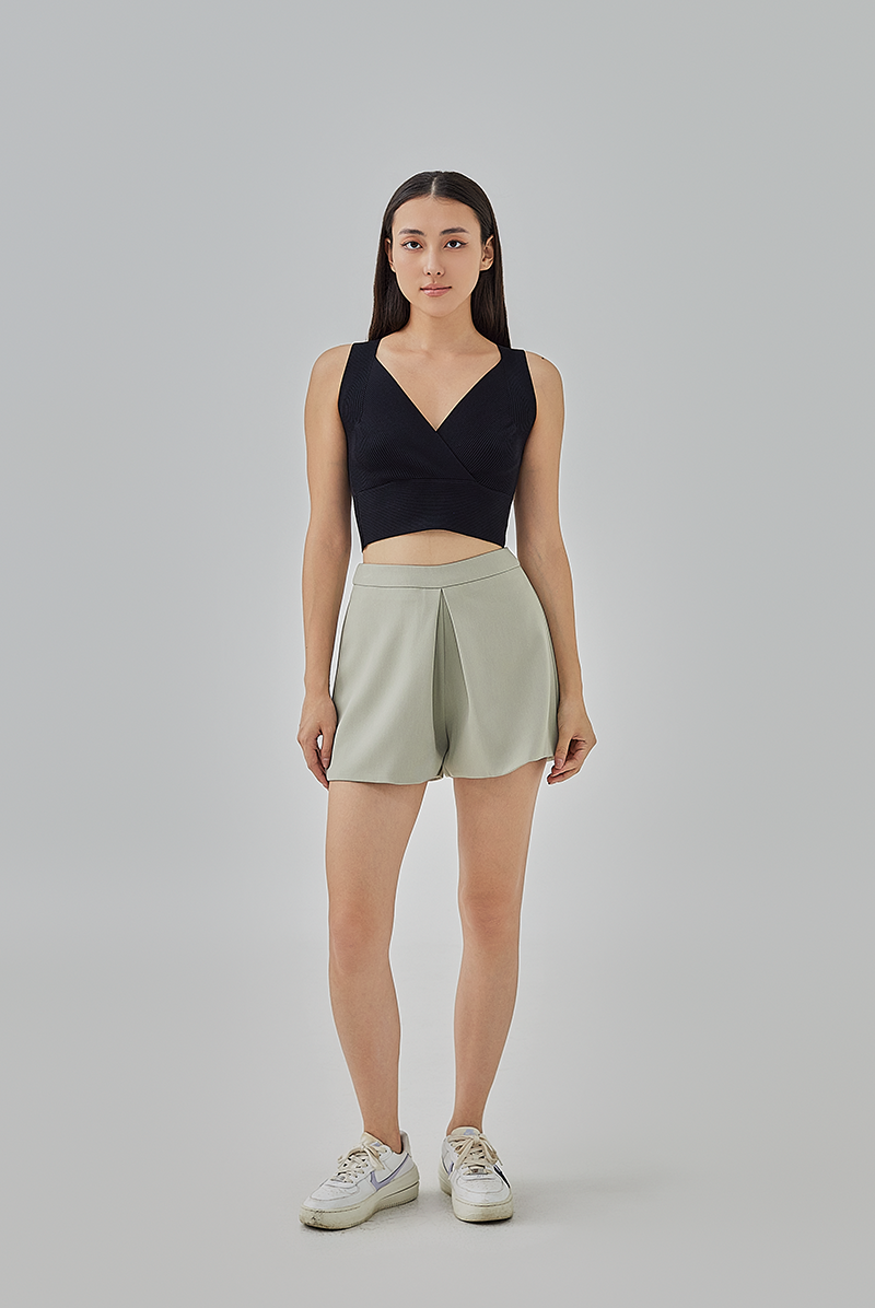 Maisie Kick Pleat Shorts in Sage Green