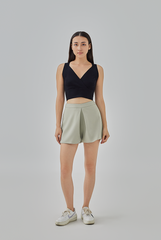 Maisie Kick Pleat Shorts in Sage Green