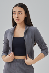 Mika Two-Way Zipper Fitted Knit Jacket in Grey