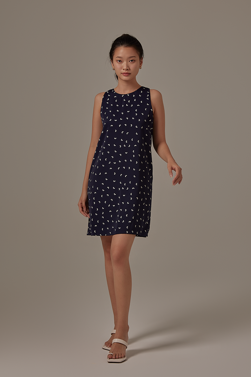 Antonina Printed Dress in Navy Blue