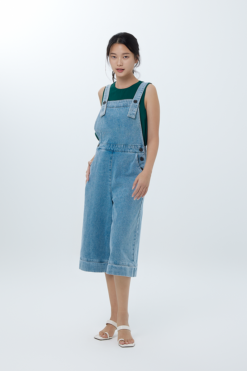 Delphine Denim Dungaree in Mid Blue